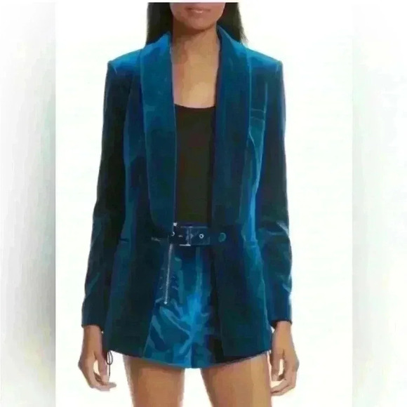 Self Portrait Blue Velvet Shawl Blazer Size Large - Picture 15 of 16